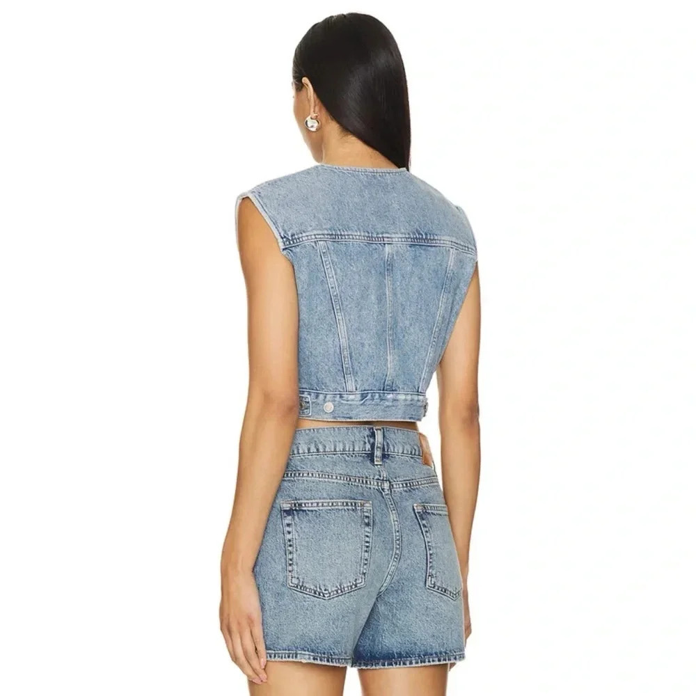 New Agolde Leo Cropped Denim Vest Blue XS - Picture 3 of 14
